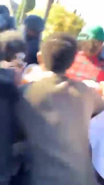 Liberal/Democrat protestors scrap with LAPD. One charged with felony 