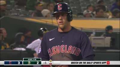 [Highlight] Tony Kemp and Esteury Ruiz collide to cause a go-head RBI single for Jose Ramirez