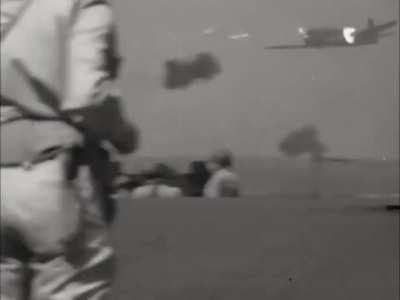 Japanese Nakajima B6N Tenzan torpedo bomber shot down by anti-aircraft fire from USS Yorktown (CV-10) off Kwajalein Atoll on December 4th 1943