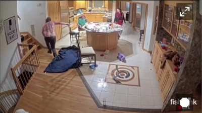 Frank falling down the stairs