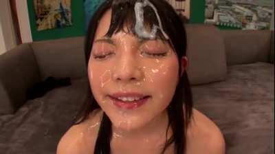 She’s so happy her face is covered in thick sticky cum