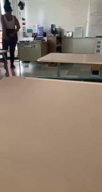 Teacher at my high school absolutely tweaking, shortly after barricaded herself and students in and had to be sedated