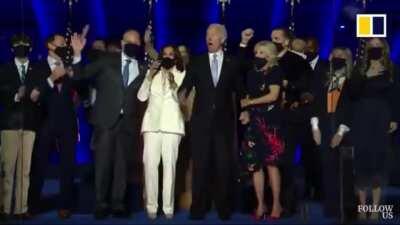 Confetti cannon goes off at joe Biden speech’s and it sounds like a gunshot and everyone flinches