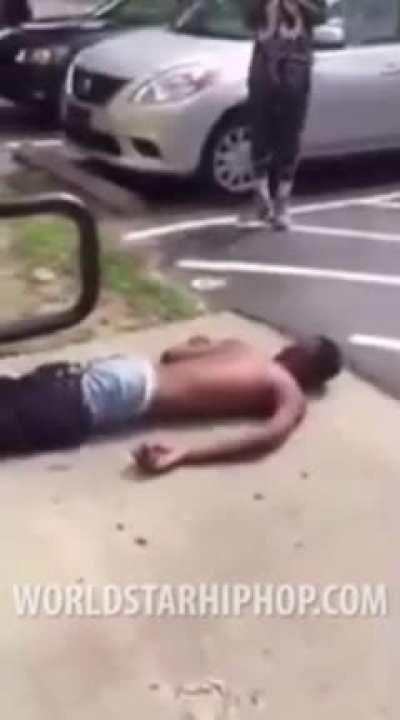 Bully gets choked unconscious and chucked down the stairs