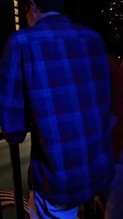 The pattern on this guy's plaid shirt changed depending on the color of the light in the room.