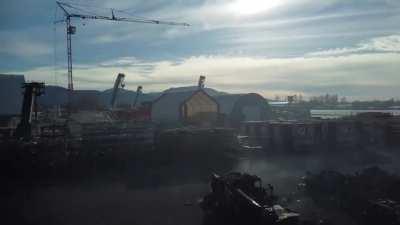 Aftermath of massive fire that took place the morning of November 17, 2021, at Fraserway RV’s Rental facility. Abbotsford BC North Parallel Road