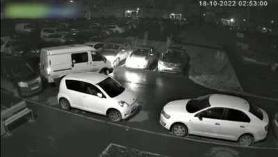 Twenty-two year old driver crashed seven times into cars in a parking lot while trying to park.