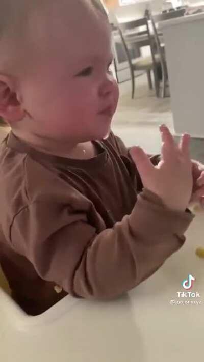 Baby discovers gag reflex