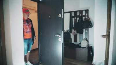 Who is this girl flashing the pizza guy?