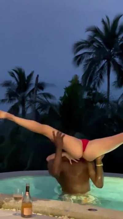 Celebrating in the hot tub