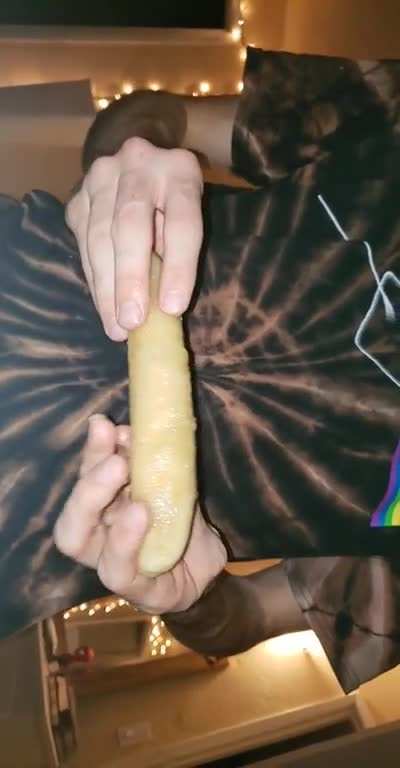 Brother found very bendy banana. Like bruh.