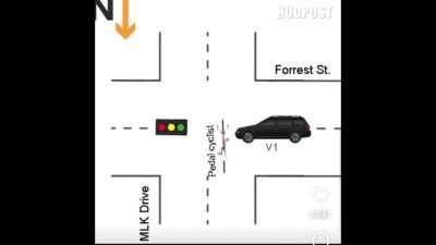 Cyclist runs red light, in interview claims “had right of way”