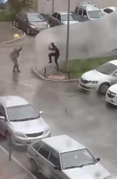 WCGW by walking over a metal sheet during a windy day