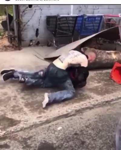 He came with the shovel to brake up the fight