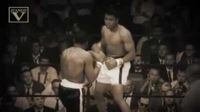 Cassius Clay (Muhammad Ali) knocks Sonny Liston out with a counterpunch clocked in at 4/100ths of a second. In slow motion.