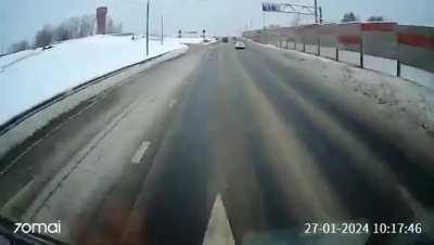 Truck crashes into Taxi after he missed his exit, he died on spot.