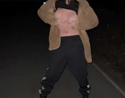 Felt like dancing in the road topless hehe [gif]