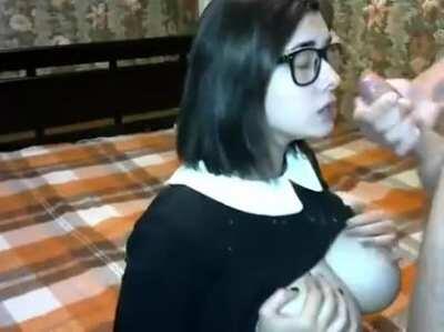 Hot Babe Takes Cum on Her Tits