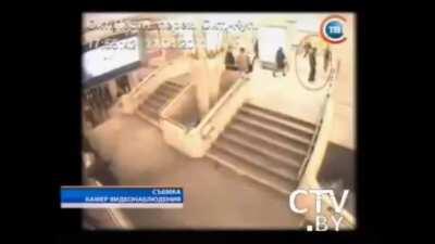 Minsk metro bombing CCTV video, the explosion left 15 people dead and over 200 wounded, the perpetrators Dzimitry Kanavalau and Vlad Kavalyou are suspected of executing other bombings like the 2008 Minsk bombing and the 2005 Vitebsk bombing. Both perpetra