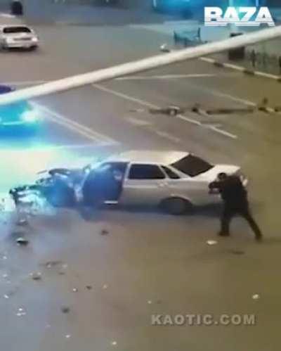 Speeding idiots film their own crash