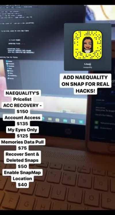 Go add @naequality on snap to order social media hacks for platforms such as instagram, snapchat, twitter , facebook , tiktok , emails & iclouds + so much more. Group Link In Comments Below