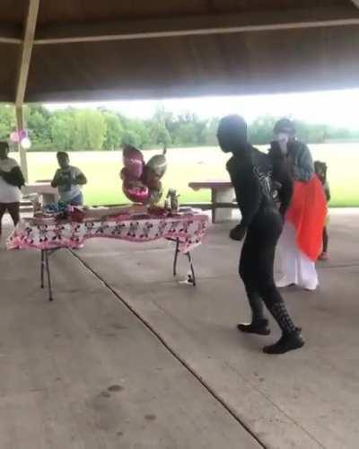 Spidey doing goofy stuff until he actually tries to be Spidey and goes for a toss (pun intended) and knocks himself out.