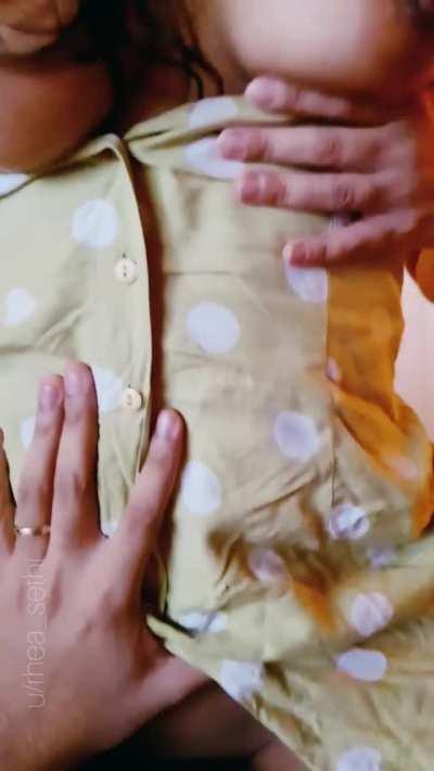 [OC] just me, a brown girl riding my man.. but with some slow-mo to better see the titties bouncing ;)