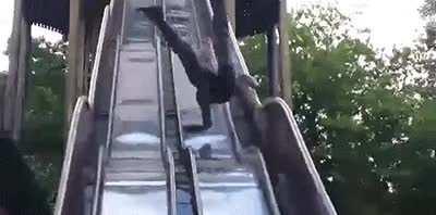 going down a slide meant for children