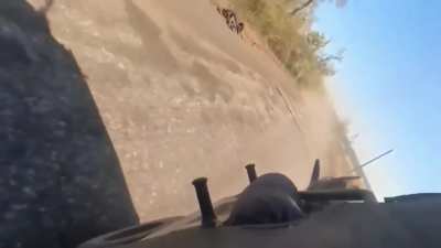 POV of Russian soldiers riding a buggy getting hit by Ukrainian FPV, Sumy region