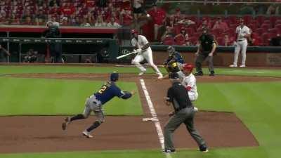 Luis Urías makes a great catch at 3rd base on a fast liner going foul