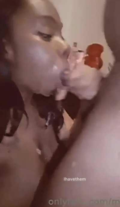 Emptying a load on her tits