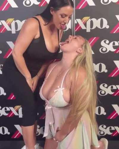 Angela Spitting in her fan mouth