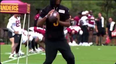 Jayden Daniels back throwing at practice today.