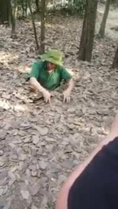 Guides in Vietnam demonstrate spiderhole tactics for tourists