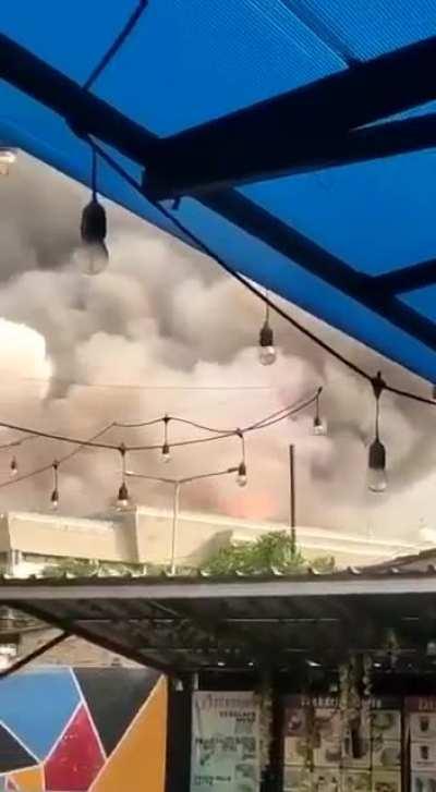 The dome of the Grand Mosque of the Islamic Center in Indonesian Jakarta collapsing.