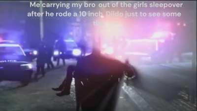 Me carrying my bro out of the girls sleepover