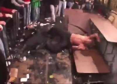 Scary cage match fall