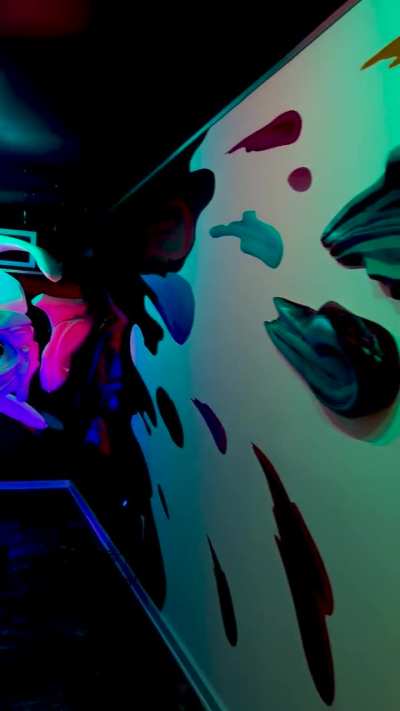 Art installation with light reactive mural.