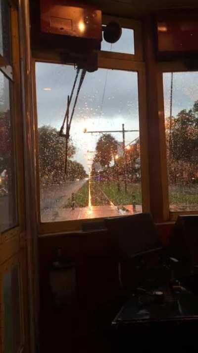 Cozy train ride during rain in New Orleans