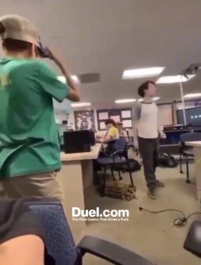 Student messes with a sped kid & he loses it