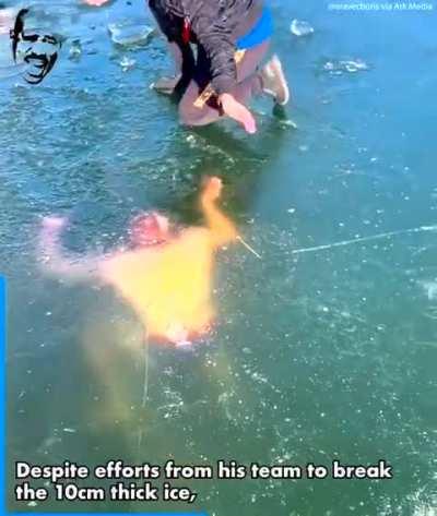 Man becomes trapped under ice lake during swim