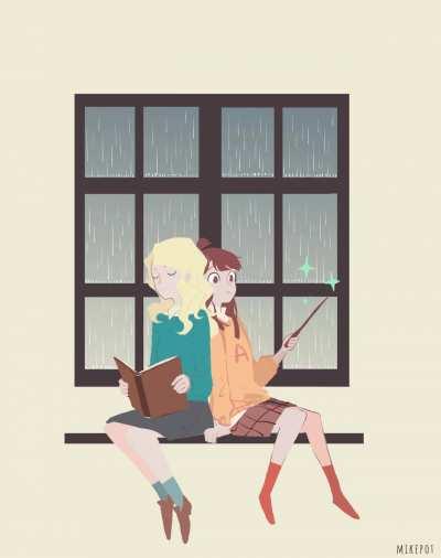 Studying on a rainy day (Diana / Akko)