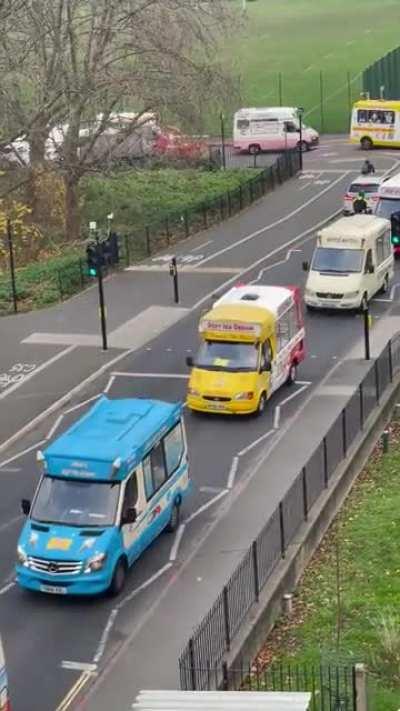 Ice-cream vans showing their respects to one of their fallen
