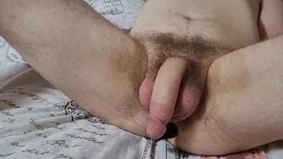 Playing with his big floppy cock and balls is so fun 😛