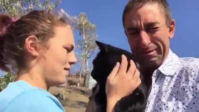 This guy went back to look over the burned wreckage of his house a week after it burned down. Little did he know that he would also find his cat who was lost during the fire..