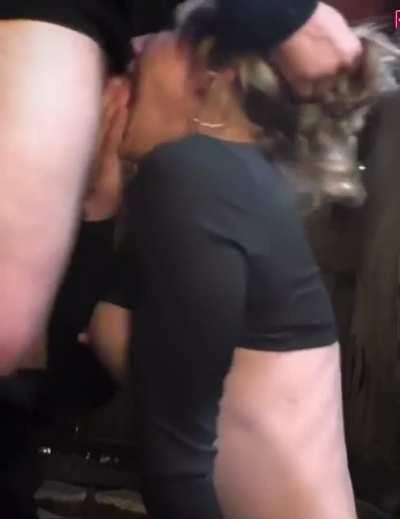 Mom throating me in a restaurant bathroom