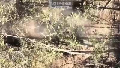 Accurate grenade drop hits a Russian soldier directly on the helmet. 35th UA Brigade near Kherson.