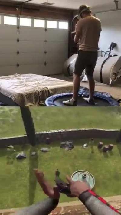 Probably the first front flip trick shot in VR history. Boneworks on Quest 2 (AirLink/VD)