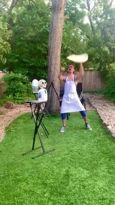 Great song choice, 10/10 would eat a backyard pizza from here.