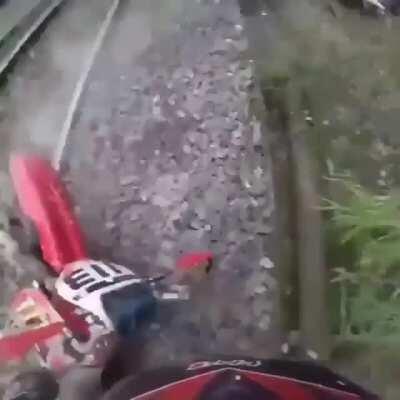 Riding on the train tracks in GTA.